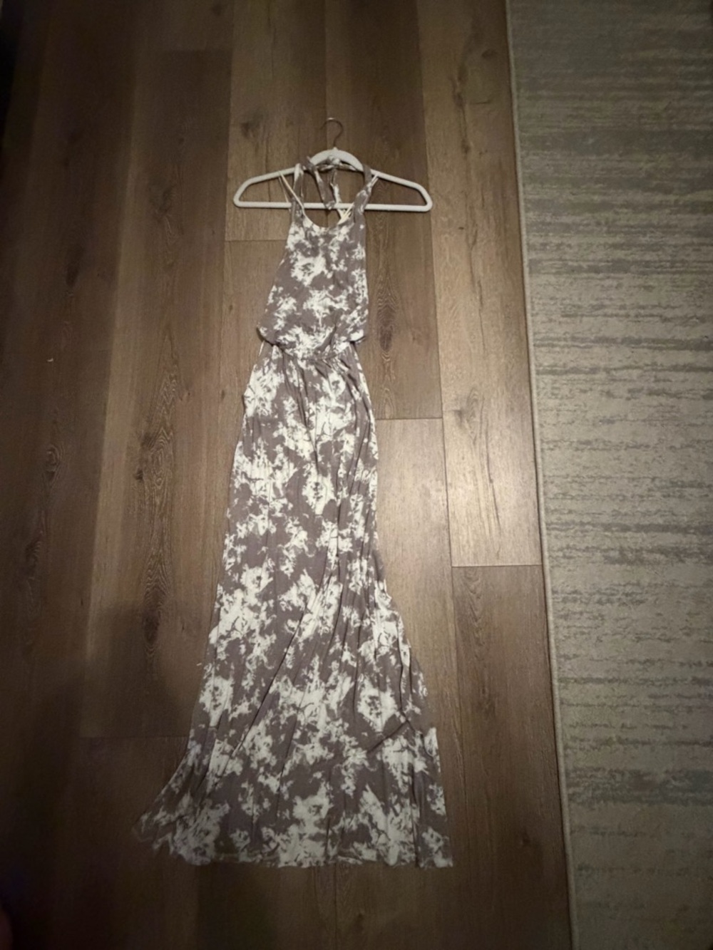 RACHEL Rachel Roy Taupe and White Tie-Dye Halter Maxi Dress